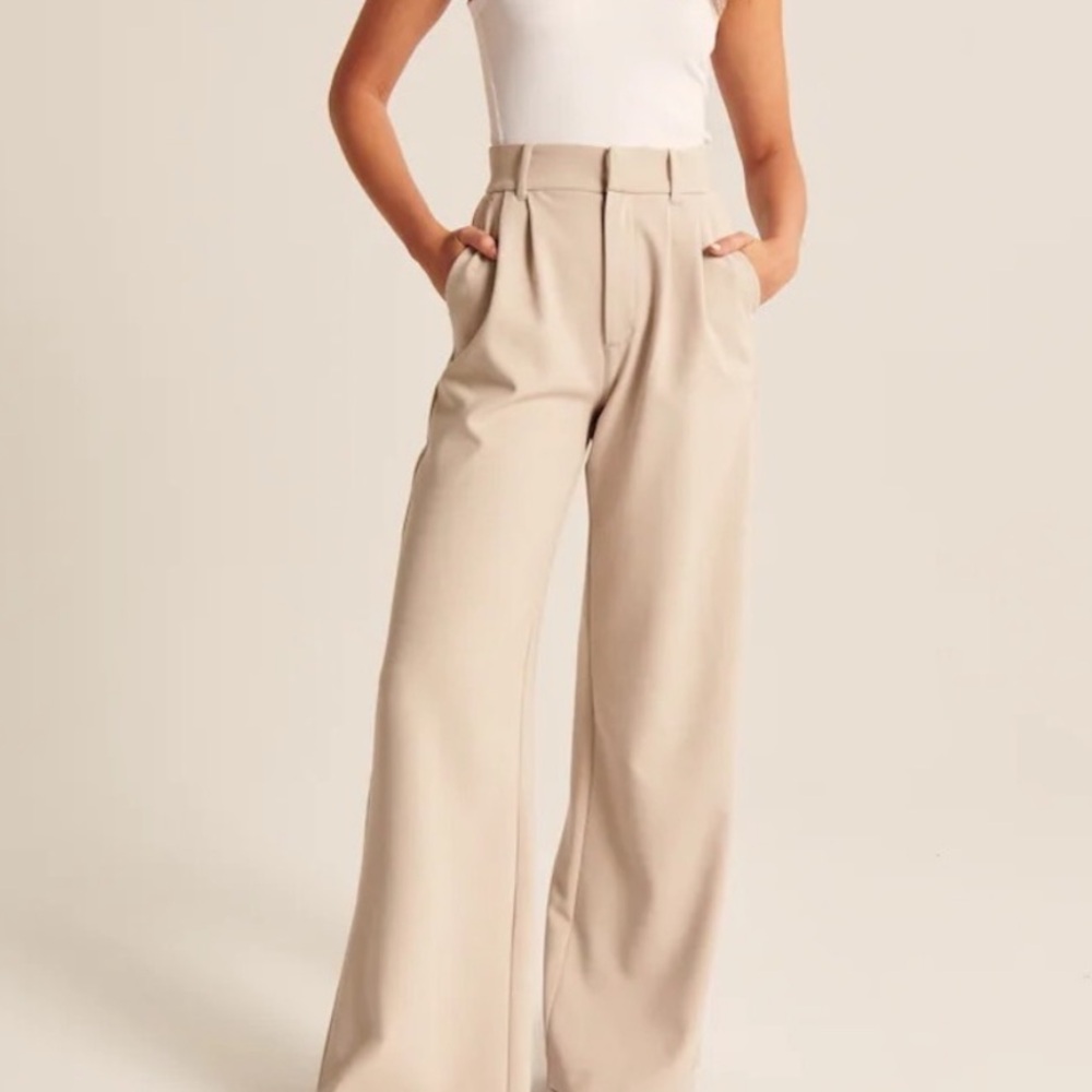Abercrombie & Fitch Cream Wide-Leg Trousers